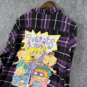 Nickelodeon Rugrats Flannel Shirt Purple Black Plaid Cartoon Graphic Mens Medium